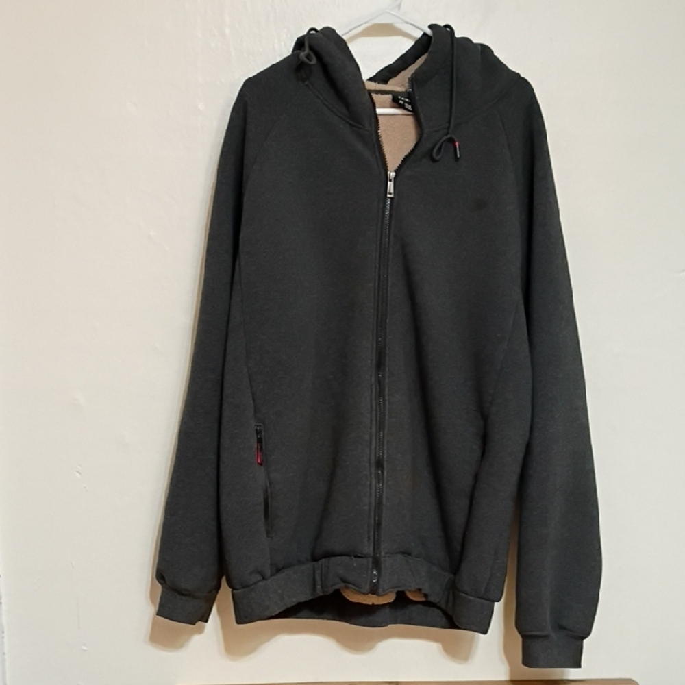 Dark Gray Heavy Duty Sherpa Lined Full Zip Hoodie w Zip Pockets Fits Size XL